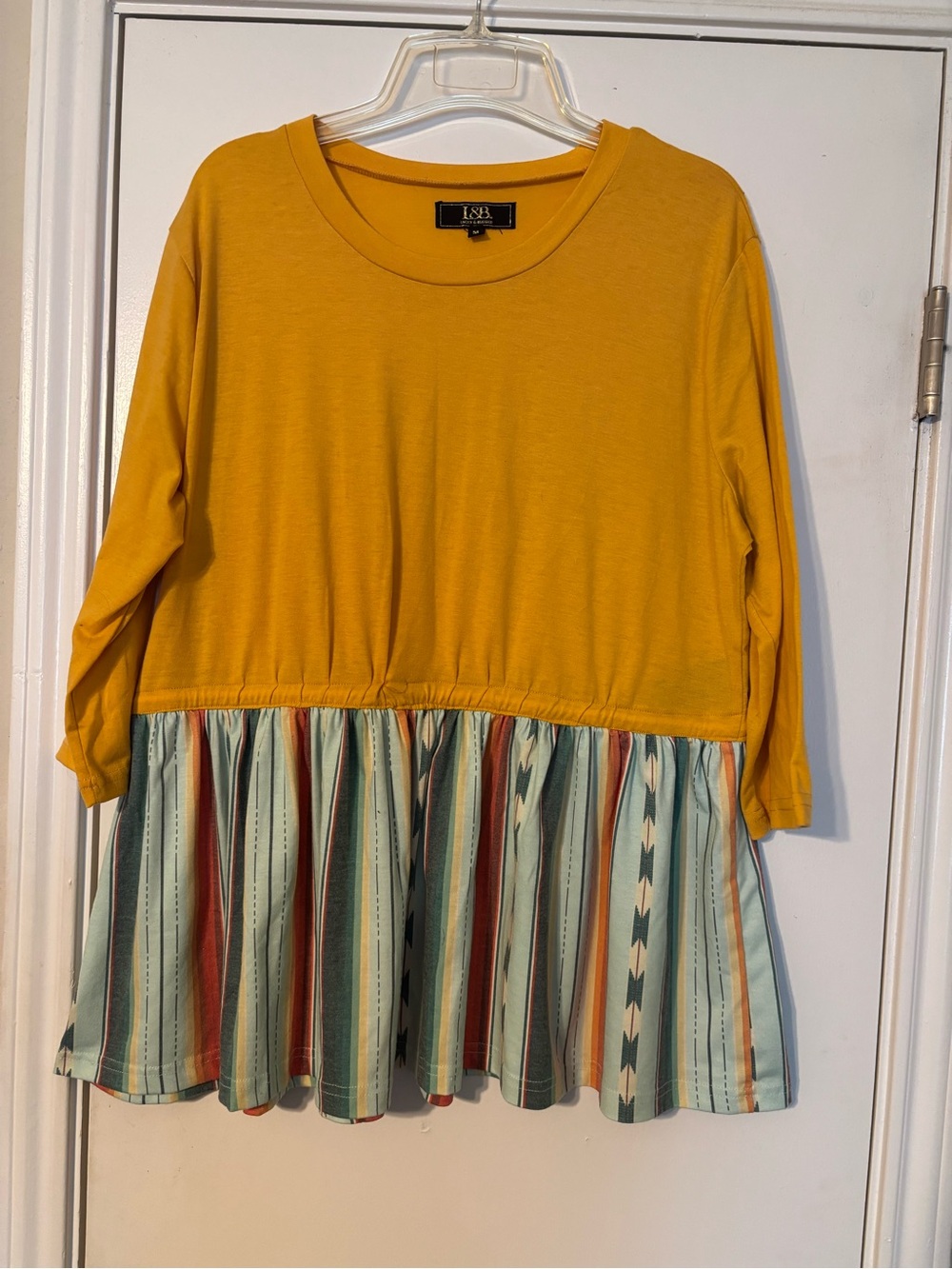 Lucky & Blessed Mustard Yellow Peplum Tunic with Striped Hem